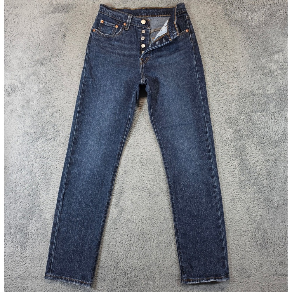Levis 501 Button Fly Jeans Womens 25 Dark Indigo High Rise Original Casual Denim